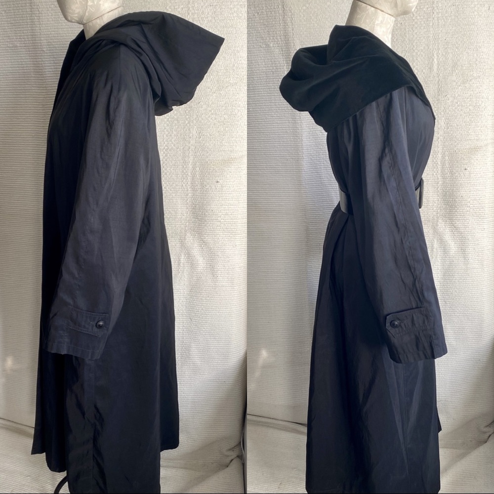 Vintage OS Trench Rain Coat Hood Warm Insert Black - Picture 3 of 8